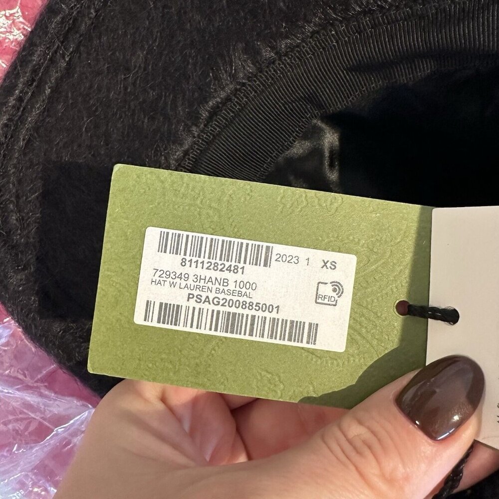 NWT GUCCI MOHAIR-BLEND BASEBALL CAP SZ XS BLACK 100% Authentic - Picture 7 of 7